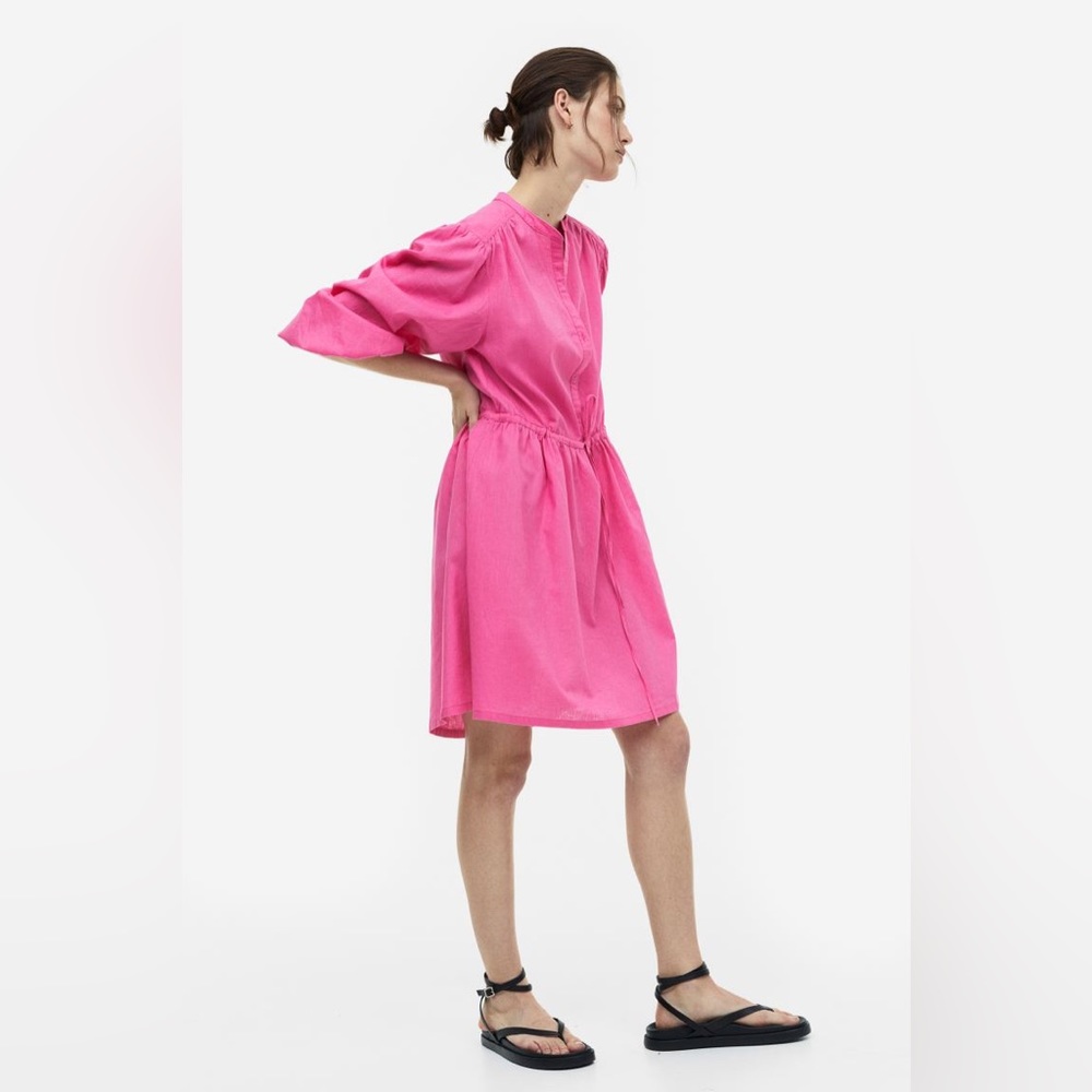 H&M pink linen blend tunic dress size medium